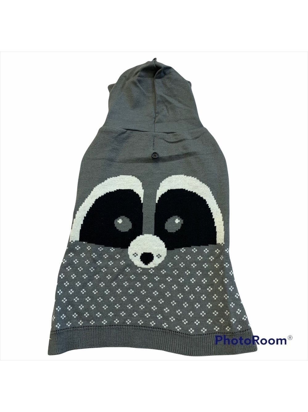 MARTHA Stewart Grey Raccoon Hooded Knit Sweater XL